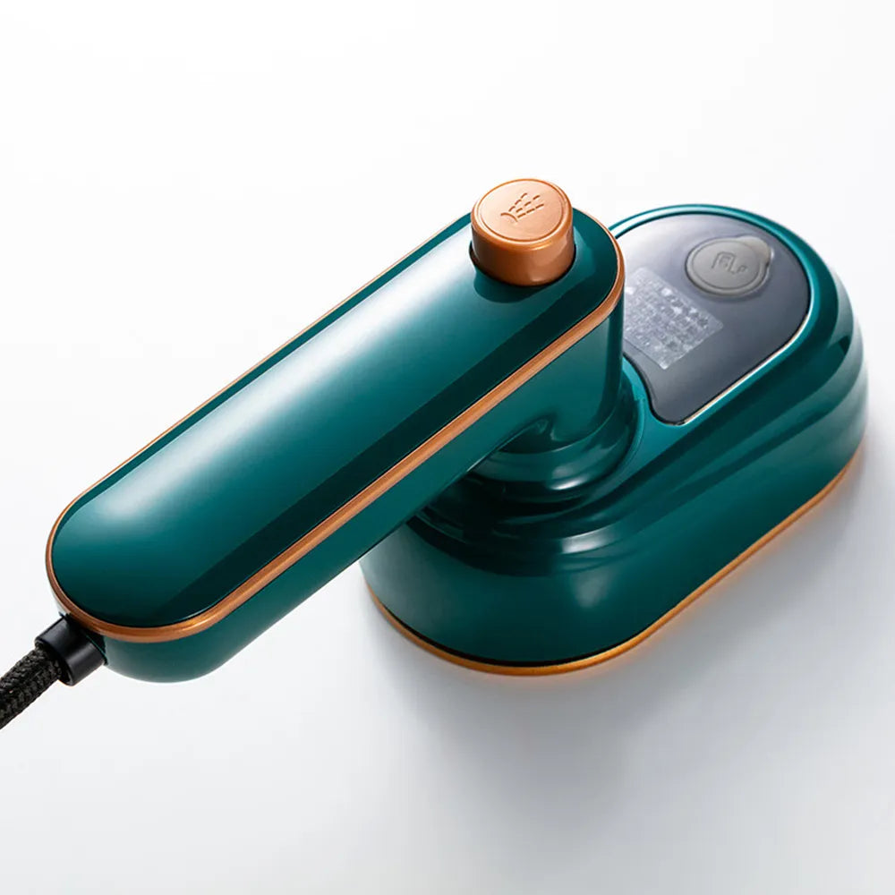 Green Mini Garment Steamer with water tank and power cable